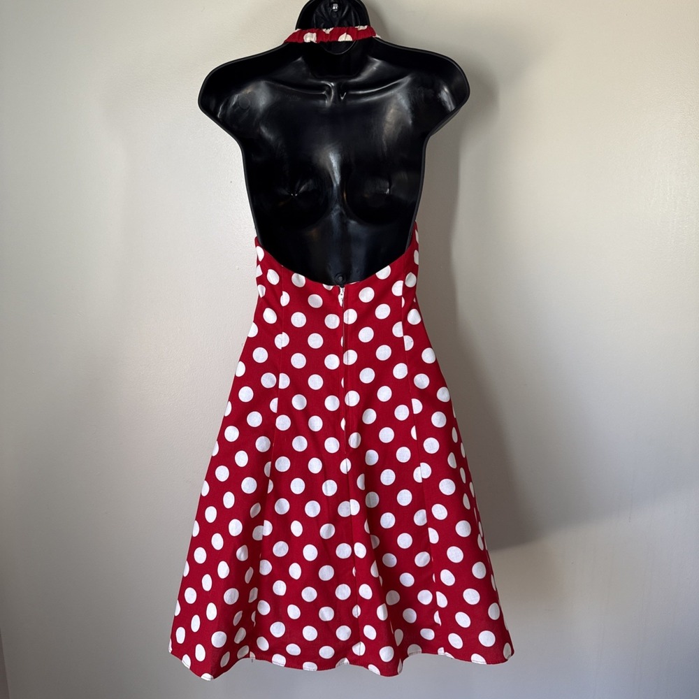 Vintage Steppin Out Rockabilly Dress Red Polka Dot Halter Sundress Size 3 USA - Picture 10 of 10